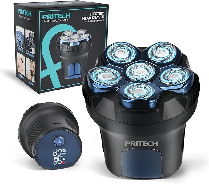 PRITECH Head Shaver for Bald Men - Effortless 6D Floating ShaveElectric Head Shavers for Men &amp Bald Head ShaversWaterproof Cordless Razor for Smooth ScalpFace &amp Perfect Beard2-Speed80Min