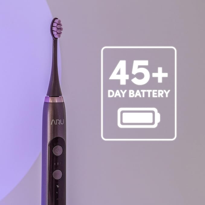 ARU Sonic Toothbrush Starter Kit with Customizable Modes and 2 Minute Timer ADA-Approved Electric Toothbrush for Adults Soft Toothbrush for Gums 45+ Days Battery Travel Case Amethyst Purple