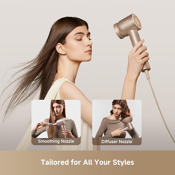 Dreame Glory Mix High-Speed Hair Dryer Dual Voltage 3 Magnetic Nozzles Perfume Infusion Customized Fragrant Drying NTC Control 300M Negative lons 110000RPM Motor 336g Lightweight Gold
