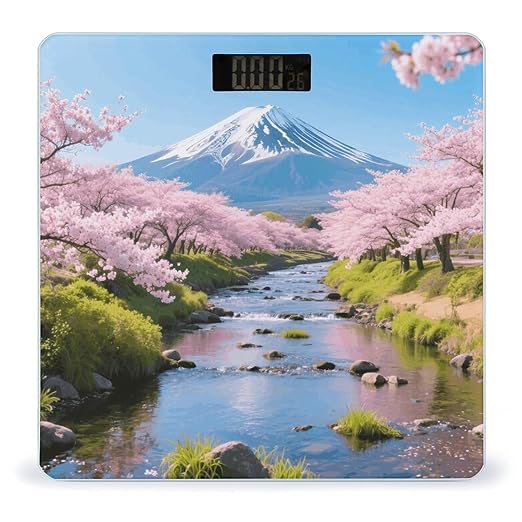 Creek &amp Cherry Blossoms Weight Scale Large Digital Bathroom Scales with Bright LED Display Non Slip Digital Scale and Step On Fashion Weighing Machine for Body