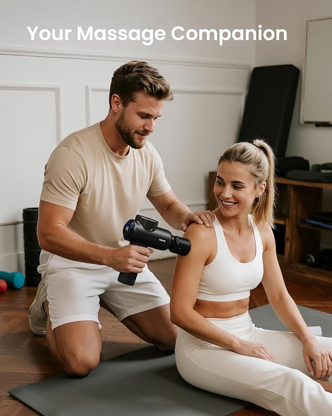RENPHO Active+ Thermacool Massage Gun with Heat and Cold Deep Tissue Percussion Massager for Back and Neck Portable Handheld Massager with 5 Speeds 5 Attachments Carry Case Black