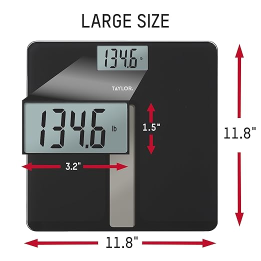 Taylor Light Powered Digital Bath Scale Large and Durable Platform Light Powered Panel with Endless Power No Batteries Needed Energy-Saving Easy to Use High 400 lb Capacity Black