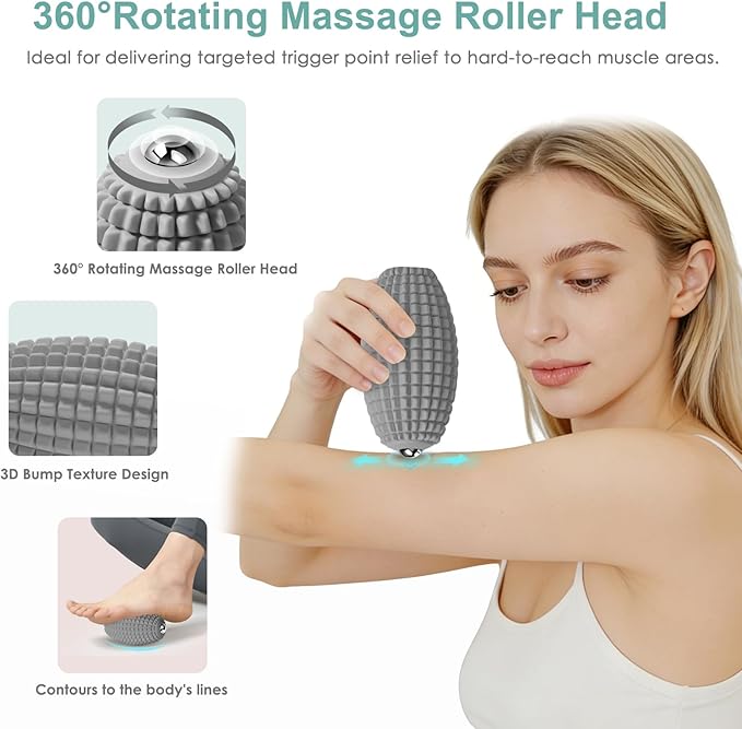 Vibrating Massage Ball for Muscle Recovery Silicone Myofascial Massage Ball Plantar Fasciitis ReliefHip &amp Psoas Release Deep Tissue &amp Trigger Point Roller for Neck Back Foot (Gray)