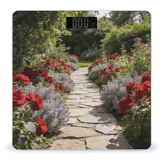 Crimson Red and Sage Floral Vatika Smart Scale for Body Weight Digital Bathroom Scale Toughened Glass Weight Scale with Large LCD Backlight Display High Precision Scales Weighing Machine