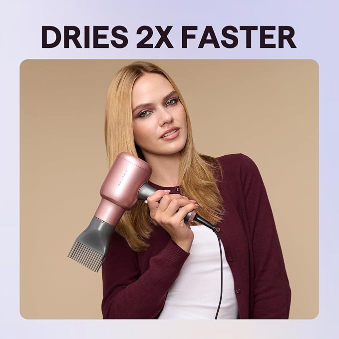 Wavytalk Hair Dryer Blown Away Ionic Hair Dryer for Curly Hair with Diffuser 1875W Fast Drying Blow Dryer with Ceramic Technology 3 Attachments for All Hair Types Light and Quiet Rose Gold
