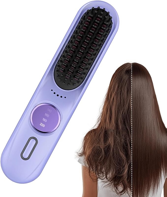 Fast Heating Straightening Brush - 9 Level Temperature Control Rechargeable Battery with Cordless Design Anti Scald with Safety Guard Hair Tool 35W Power Straightener Comb for Travel Styling