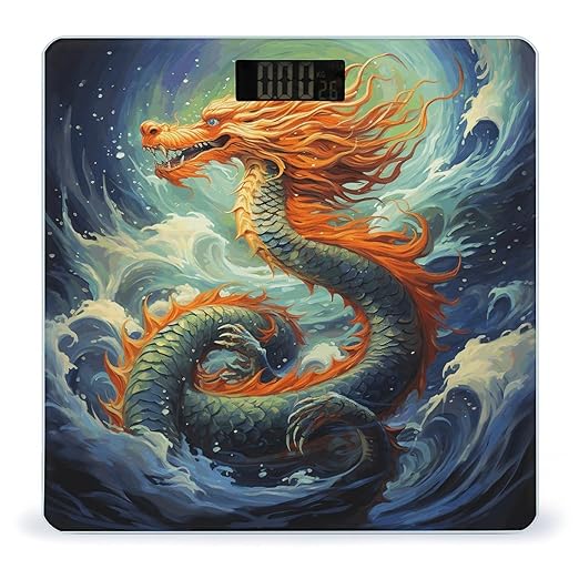 Chinese Dragon Oil Painting Digital Bathroom Scale for Body Weight Weighing Scale with Backlit LCD Display High Precision Measurements &amp Measures Weight Up to 180kg