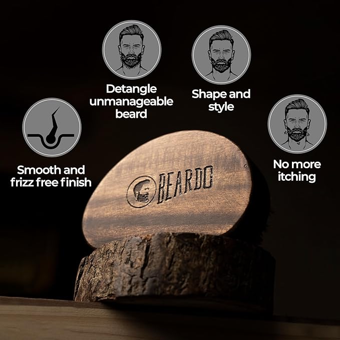 Beardo Boar Bristle Beard Brush For Men | Travel Friendly Pack with Cover | Made from Natural Boar Bristles and Sheesham Wood to shape the beard and simulate hair follicles to boost growth