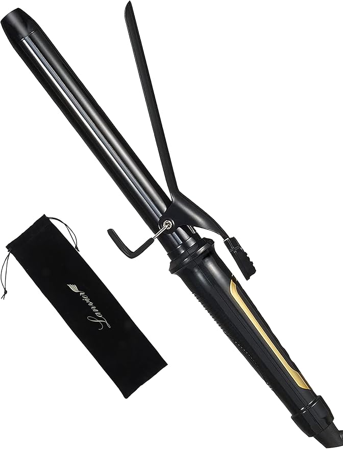 Lanvier 1 Inch Extra Long Hair Curling Iron with Ceramic Tourmaline Barrel Professional Hair Curler up to 450°F with Dual Voltage for Worldwild Use Hair Waving Style Tool for Girls&ampWomen–Black