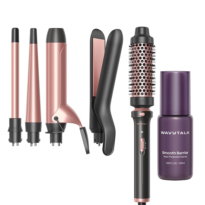 Wavytalk Multi Curl 5 in 1 Curling Wand Set and Heat protectant Spray for Hair 1.69 Fl Oz