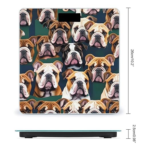 Cute English Bulldog Scale for Body Weight Sturdy Tempered Glass Weighing Scales with LCD Display Accurate Digital Bathroom Scale Convenient Body Fat Smart Scales Easy Read