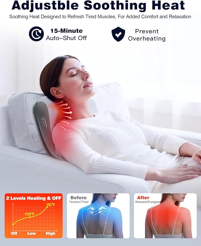 Shiatsu Back and Neck Massager with Heat – Deep Kneading Lower Back Massager Pillow for Relaxation – Corded Design for Lower Back – Gift for Your Loved Ones