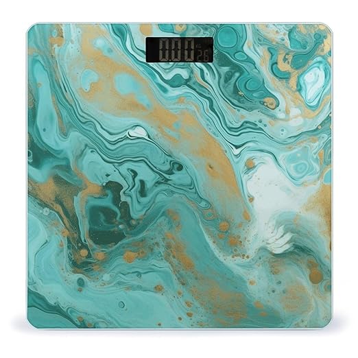 Teal and Gold Marble Bathroom Scale for Body Weight LCD Display Digital Bathroom Scale Tempered Glass Bathroom Weight Scales Fashion Smart Scales for Home Bedroom 400 Lb