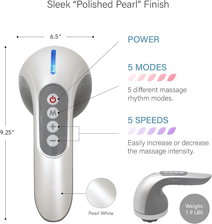 Daiwa Felicity Handheld Multipurpose Body Massager with 4 Attachments – Rechargeable Deep Muscle Massager for Back Neck Legs &amp Cellulite Relief