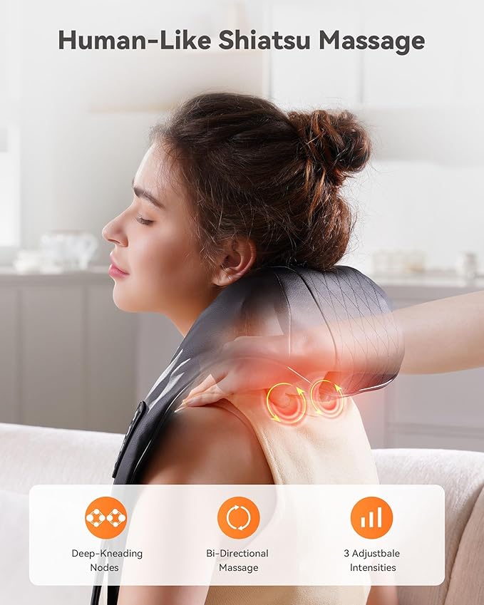 Neck Massager with Heat for Pain Relief Deep Tissue Shiatsu Neck and Back Massager Portable 4D Kneading Shoulder Massage Pillow for Body Muscle Pain Relief Gifts for Dad Mom Friends