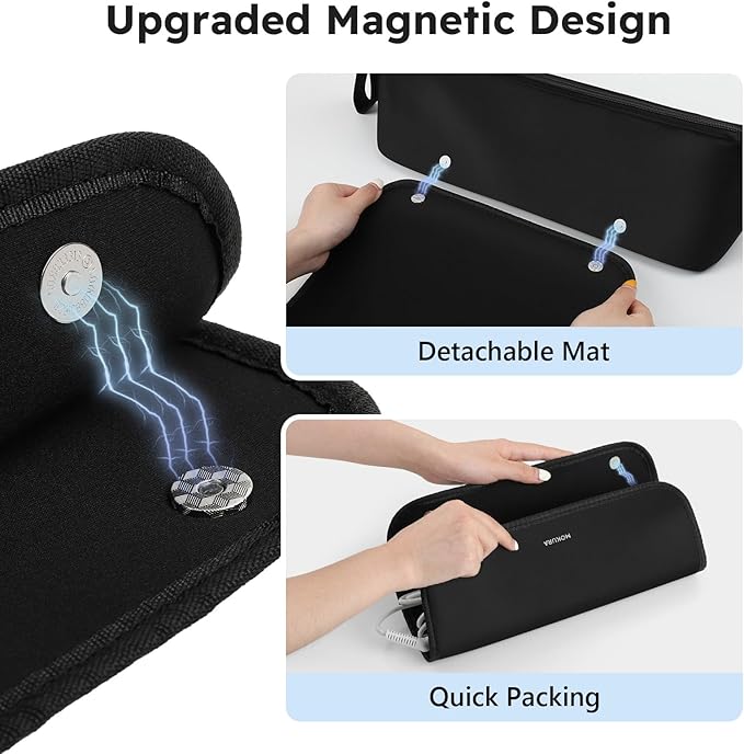 MOKURA Hot Hair Tools Travel Bag with Heat Resistant Mat Removable Hair Accessories Organizer Case Women Travel Essentials Storage Pouch for Curling Iron Straightener Flat Iron Hair Dryer Black