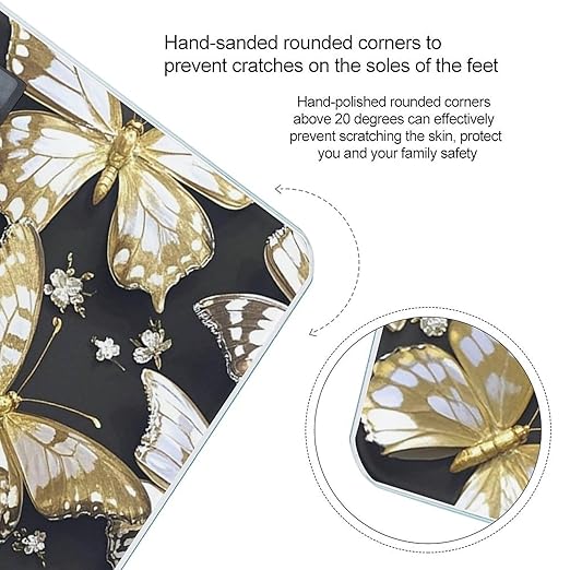 Gold White Butterflies Black Scale for Body Weight Smart Scales Digital Bathroom Scale High Precision Weighing Scales with Large Display Weighing Machine for People