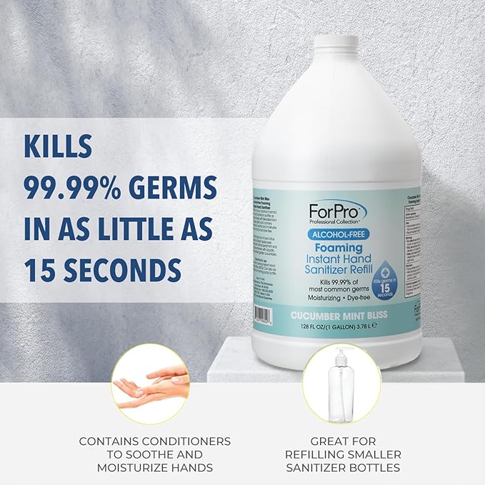 ForPro Alcohol-Free Foaming Instant Hand Sanitizer Moisturizing Dye-Free Formula Cucumber Mint Bliss Scent 1 Gallon Refill (Pack of 4)