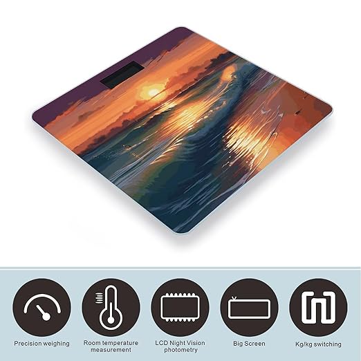 Sunset Seaside Bathroom Scale Ultra-Bright Liquid Crystal Screen Weight Scale Accurate Bathroom Body Scales for Body Weight Bathroom Pet Home Bedroom Gift-Giving