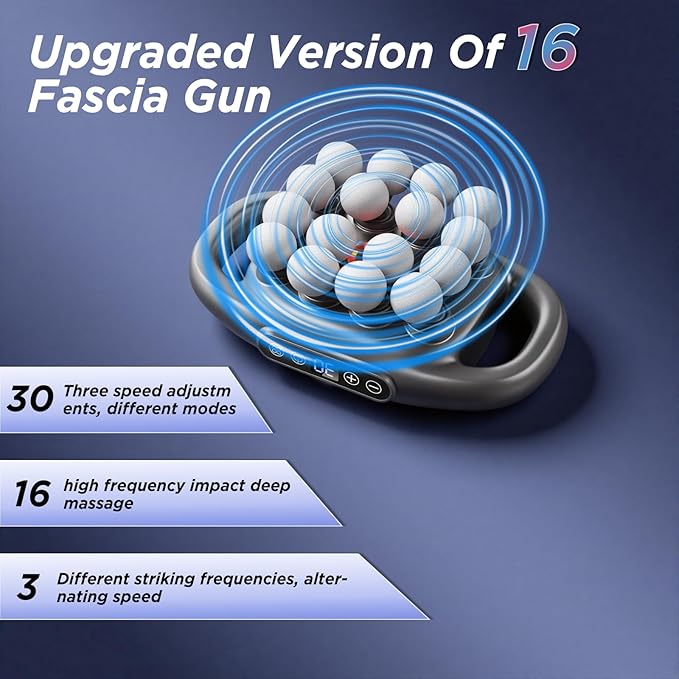16-Head Massage Gun Kit With 3 Modes And 30 Levels Of Adjustable Strength Electric Deep Tissue Massager For Neck Shoulder Back Leg Muscle Pain Relief Ideal Gift For Women Men Moms And Dads