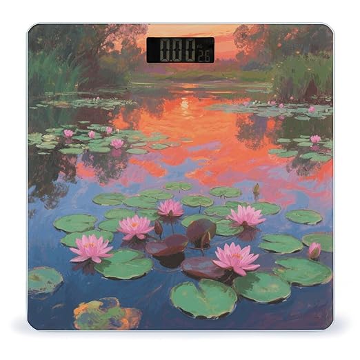 Digital Bathroom Scale for Body Weight Scale with Bright LCD Display High Accuracy Step-On Technology Auto On/Off Monet Waterlily Digital Scales 400 Lbs /180kg