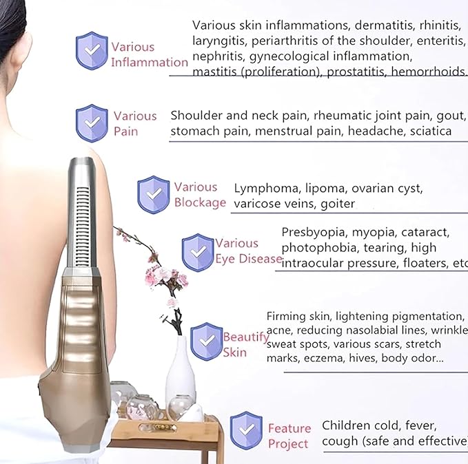 Terahertz Physiotherapy Device Terahertz Blower Device 2 Gear Temp Adjustable Dredge The Meridians Helps The Body Repair Itself and Relieves Body Pain for Home Salon Spa Club. Gold