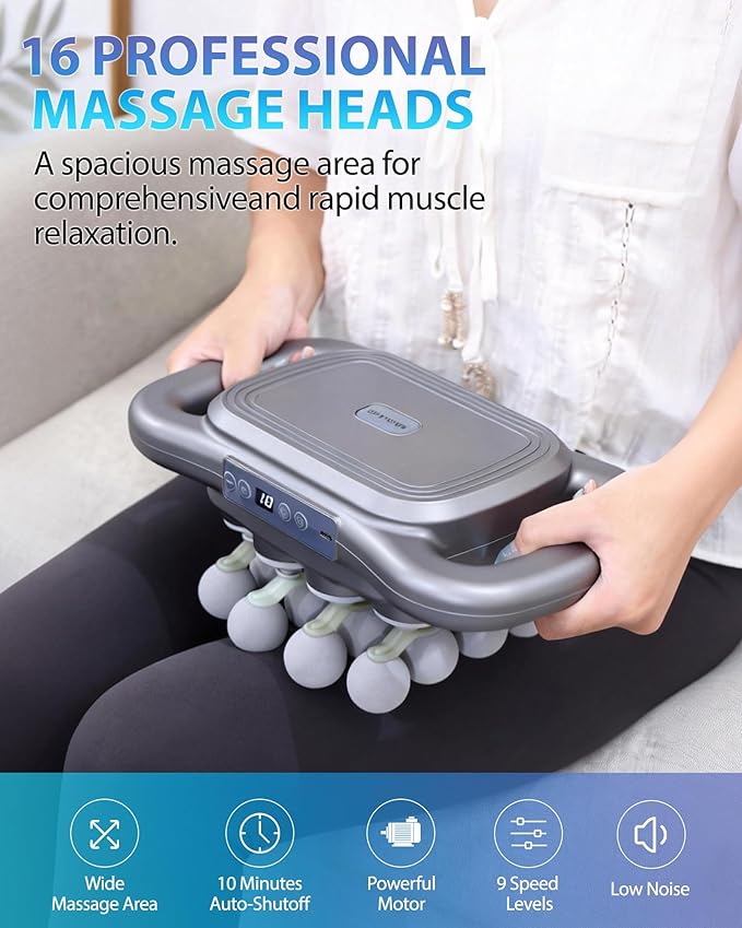 16-Head Massage Gun Deep Tissue Percussion Massager with 9 Modes &amp 9 Intensities 2600mAh Battery Back Bassager for Pain Relief Deep Tissue for Muscle Pain Relief in Back Legs Shoulders