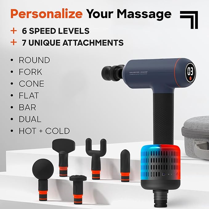 Sharper Image Powerboost Max Deep Tissue Massage Gun Bundle with Hot &amp Cold Dual Temperature Attachment