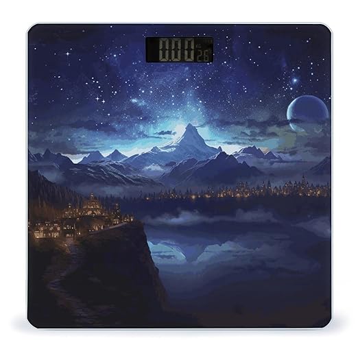 Fantasy Night Scene Digital Bathroom Scale for Body Weight with High Precision Digital Weighing Scale with BMI Clear LCD Display and Step-On Measures Weight Up to 180kg
