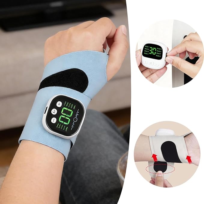 Rechargeable Electric Wrist Massager Portable Hand Heating Pad with 8 Modes &amp 30 Intensity Levels Wrist Massage Machine Wearable Hand Heating Pad for Daily &amp Sports (White) (White)
