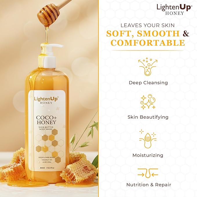 OMIC Lighten-Up LightenUp Honey Shower Gel – 33.8 Fl Oz / 1000ml - Natural Shower Gel Cruelty Free Premium Honey Extract with Shea Butter