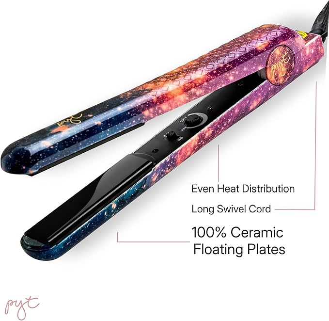 PYT Unicorn Pro Hair Straightener - Ceramic Flat Iron for Professional Styling. 150 W Power Output Adjustable Temperature Suitable for All Hair Types. Straighten Curl or Wave (Galaxy)