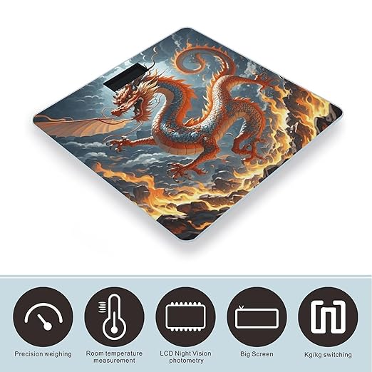 Fire Chinese Dragon Digital Bathroom Scale for Body Weight Weighing Scale with Backlit LCD Display High Precision Measurements &amp Measures Weight Up to 180kg