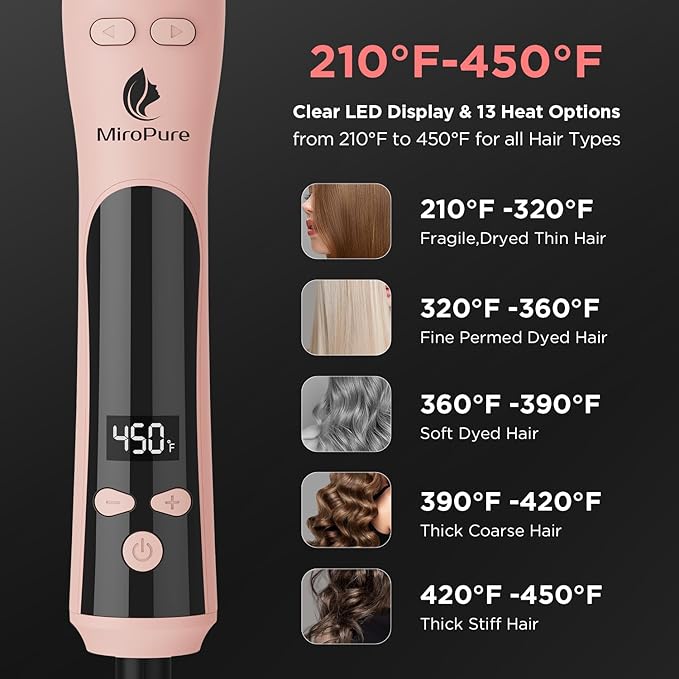 MiroPure Rotating Curling Iron Automatic Curling Wand 1 Inch Ionic Hair Curler with Longer Barrel for Waves and Curls
