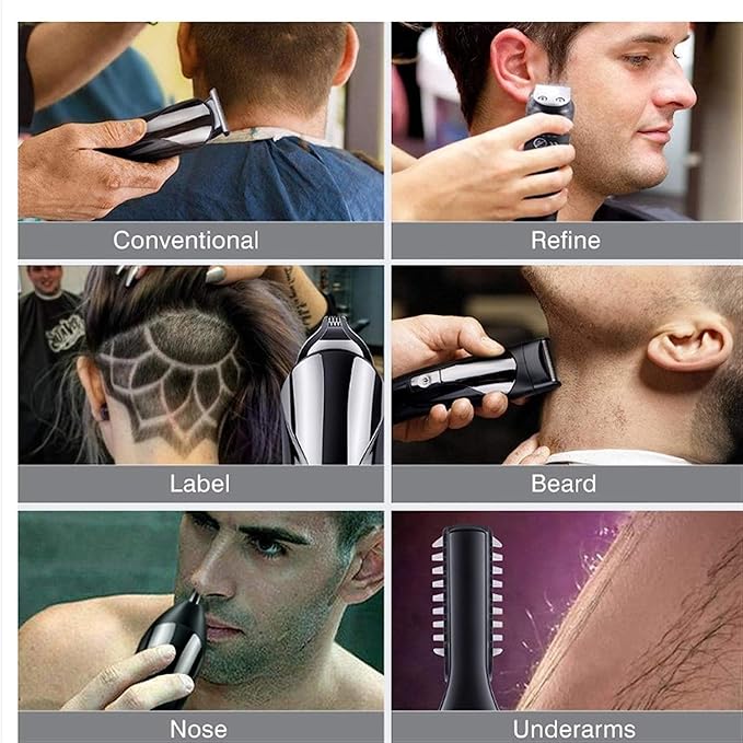 Professional Men Electric Hair Clipper 6 in 1 Multifunctional Hair Cutter Machine Rechargeable Hair Trimmer for Beard Nose Ears
