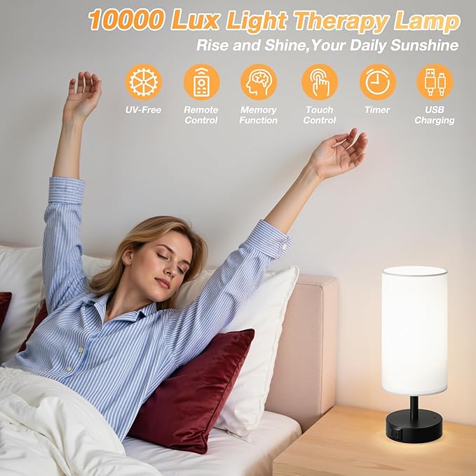 Dicoool Light Therapy Lamp 10000 Lux Sun Lamp with Remote Happy Sunlight Lamp 3 Color Temperature &amp Stepless Dimming Daylight Lamp for Home Office Decoration Use As Lift Mood Happy Life