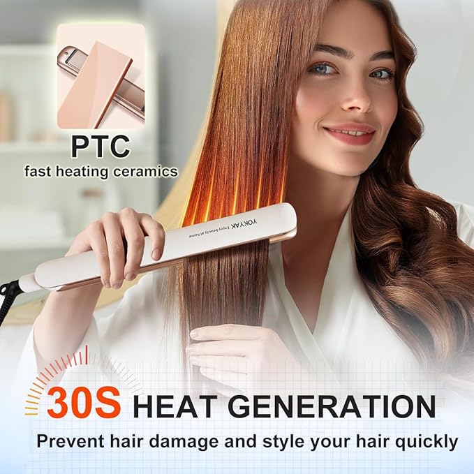 Flat Iron Hair Straightener Ultra-Thin Nano Titanium 1 ¼ inch Thin Hair Iron 10-Second Heat-up Auto Shut-Off 2-in-1 Hair Straightening and Flat Iron Curler with Transparent LED Display