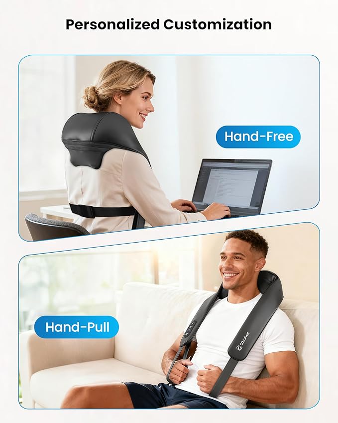 COMFIER Shiatsu Neck Massager with Heat Cordless Neck and Shoulder Massager for Pain Relief Deep Tissue Graphene Heating 4D Kneading Massage Pillow -Black