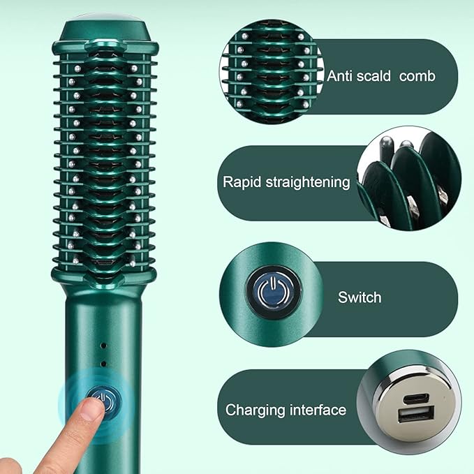 Cordless Hair Straightening Curling Brush Evenly Quickly Heating USB Rechargeable Styling Tool Portable Silky Ceramic Plates Flat Iron Hot Straightener for Women Home Salon