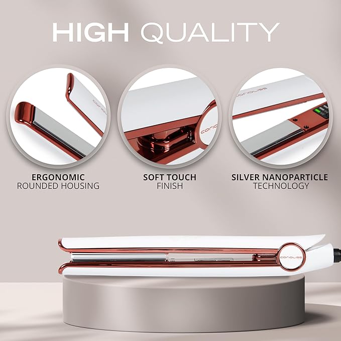 Corioliss C1 Flat Iron Hair Straightener Professional Titanium Plates Temperature Control Travel Case (White Copper)