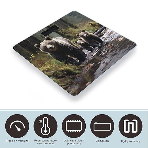 Mother Bear and Her Cubs Bathroom Scale Ultra-Bright Liquid Crystal Screen Weight Scale Accurate Bathroom Body Scales for Body Weight Bathroom Pet Home Bedroom Gift-Giving