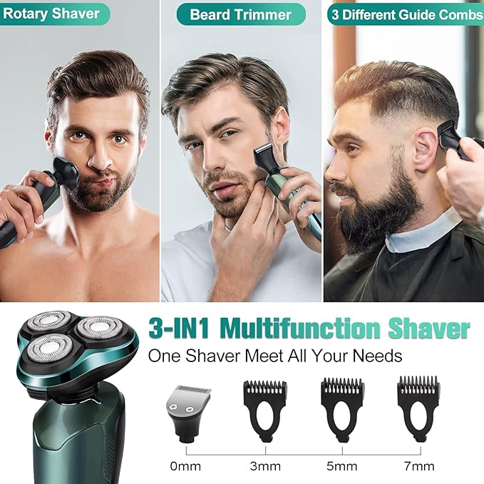 Electric Razor for Men 3-in-1 Shaver with Floating Blades for Nose Hair &ampSideburnsReplacement Blades Pop-up Trimmer IPX7 Waterproof Travel Lock Wet &amp Dry Use Face Shaving Grooming Trave