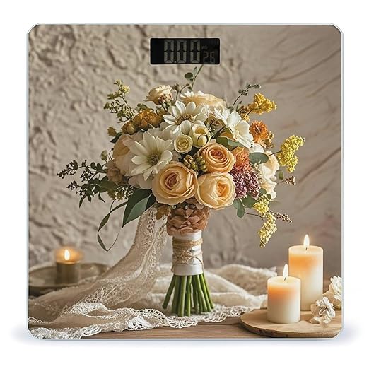 Warm Colored Flowers Bathroom Scale for Body Weight Bathroom Weighing Scales with Back Lit LED Display Sturdy Tempered Glass Body Weight Bathroom Scale 400lb Weighing