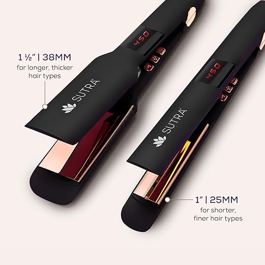 Sutra Professional IR2 Flat Iron - Ionic Infrared Hair Straightener with Adjustable Temperature Auto Shut-Off &amp Swivel Cord - Straight Iron for Straightening Hair - Rose Gold Titanium Plate