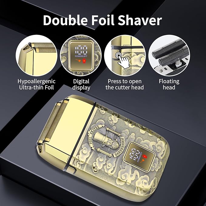 HIENA PRO Professional Foil Shaver for Men Double Electric Foil Trimmer Cordless Bald Head Precision Trimmer Electric Razor Rechargeable with USB Gifts for Men (QGM)
