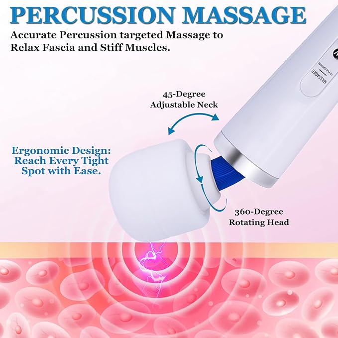 Wand Massager for Women - Cordless High-Frequency Handheld Body Massager with 10 Rhythmic Modes - Ergonomic Back &amp Shoulder Tension Relief - Splash-Proof Personal Wellness Essential(White)