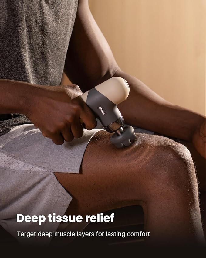 RENPHO Mini Thermal Massage Gun with Heat Portable Deep Tissue Percussion Massager with 4 Heads for Neck &amp Back Comfort Ultra-Quiet Operation for Home Office &amp Travel Includes Compact Carr