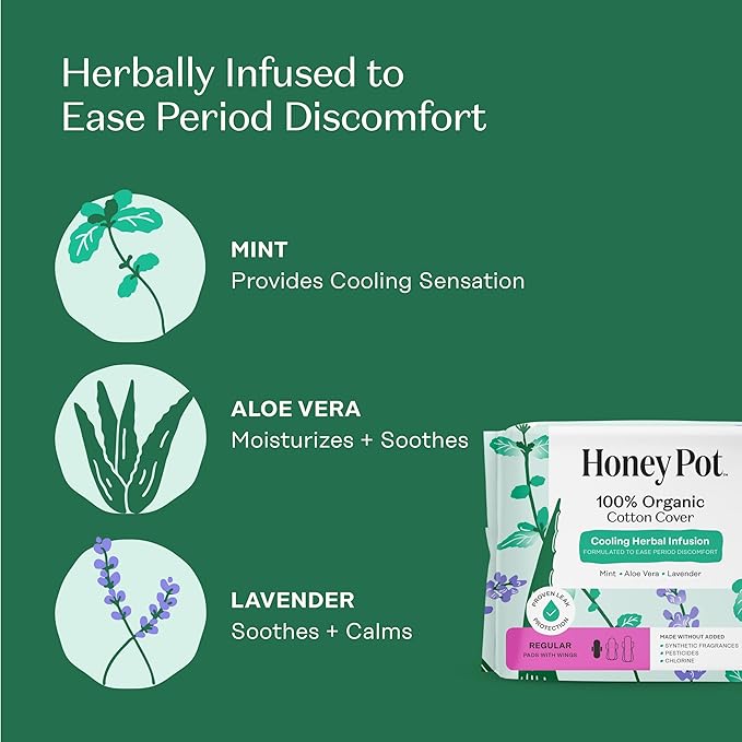 The Honey Pot Company - Prebiotic Feminine Wipes &amp Regular Pads Bundle - pH Balanced Natural Hygiene Feminine Products - Herbal Infused Sanitary Pads for Women - Feminine Care