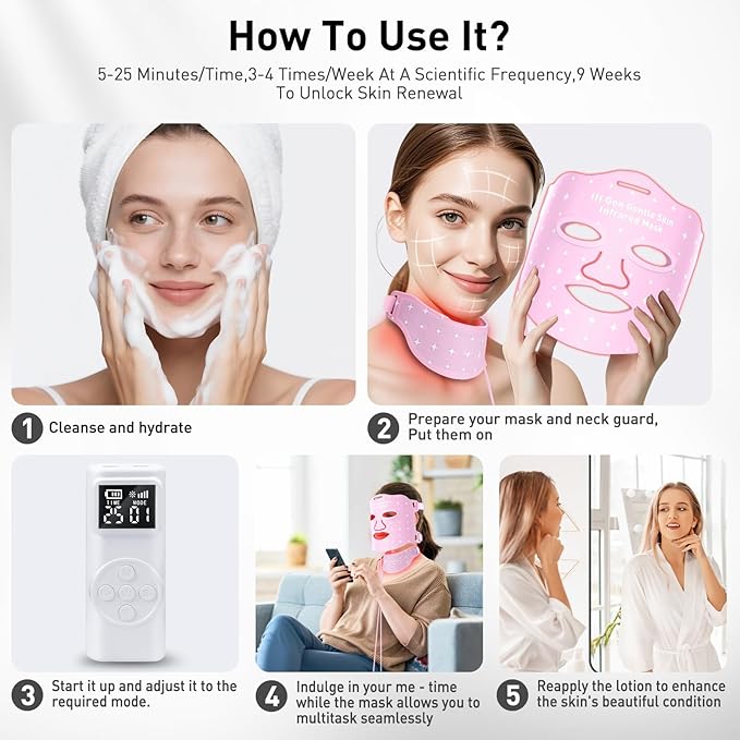 Red Light for FaceRed Light Mask For Face And Neck Women25°C-32°C Heated Infrared Face MaskAnti-Aging InfraredLED 940nm IR
