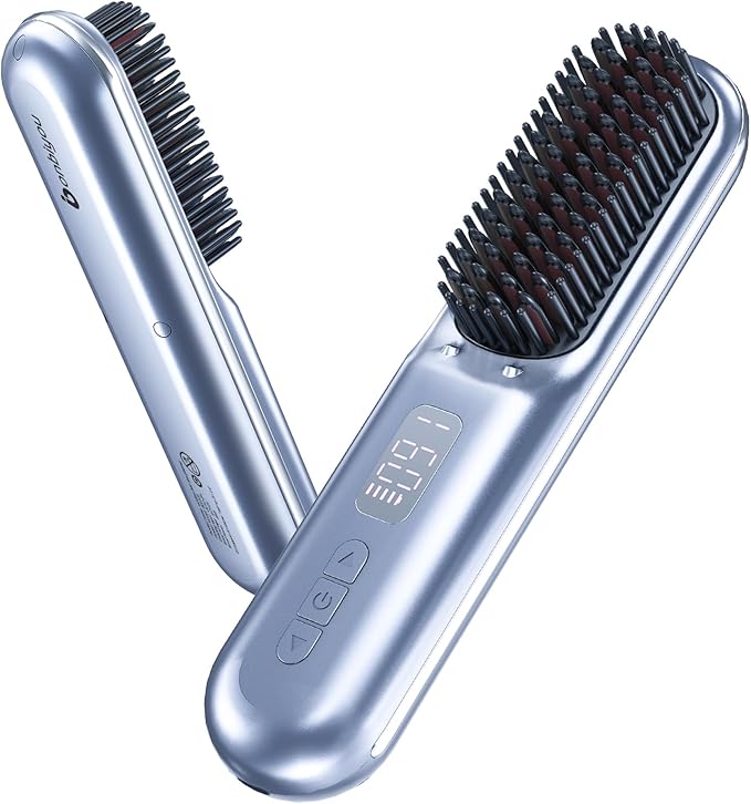 Cordless Hair Straightener Brush-2024PRO Portable Rechargeable Straightening Brush for Travel/Home/Outdoor Mini Ionic Hot Comb Straightener for Women Lightweight On-The-Go Styling